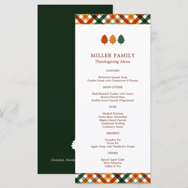 Menu Plano de Jantar de Ação de Graças de Outono d (Frente/Verso)