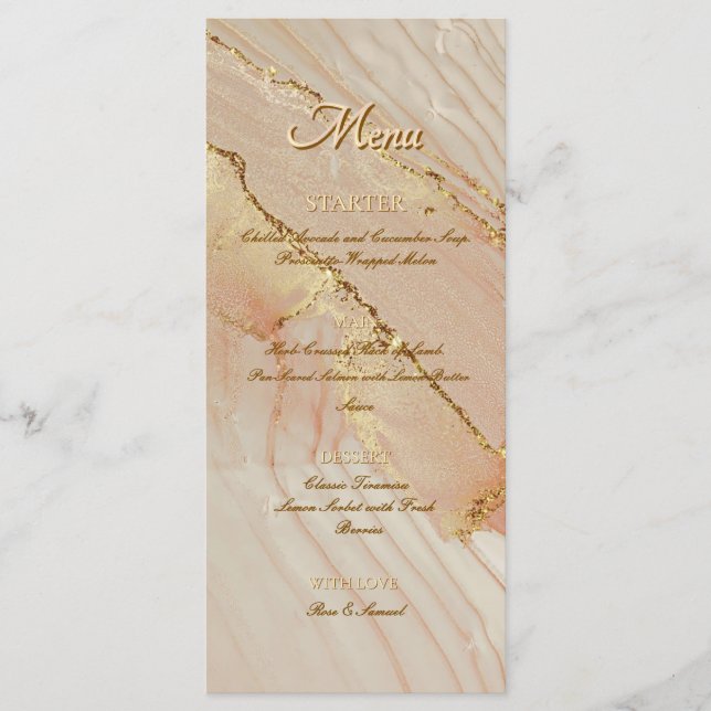 Menu Plano Elegante Glitter Rosa Tinta Alcoólica D (Frente)