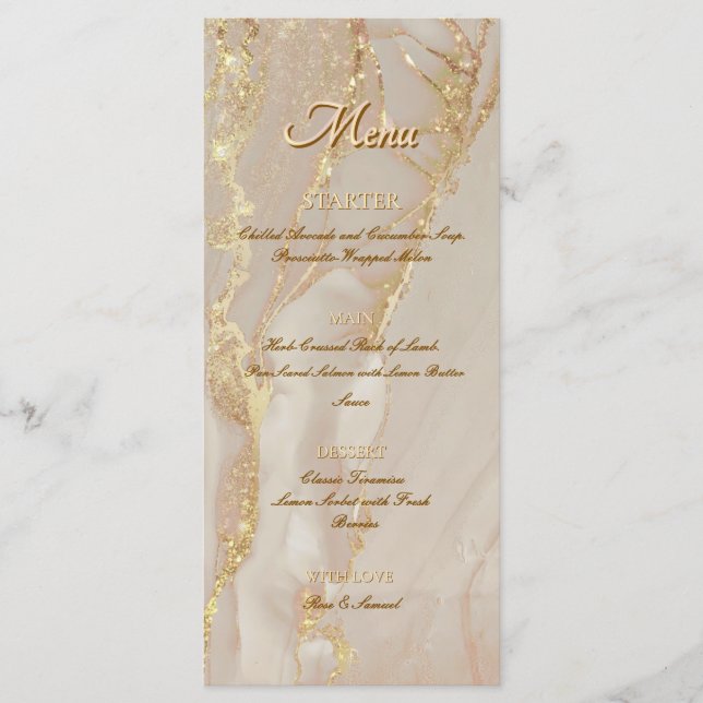 Menu Plano Elegante Tinta Álcool Brilho Rosa Doura (Frente)