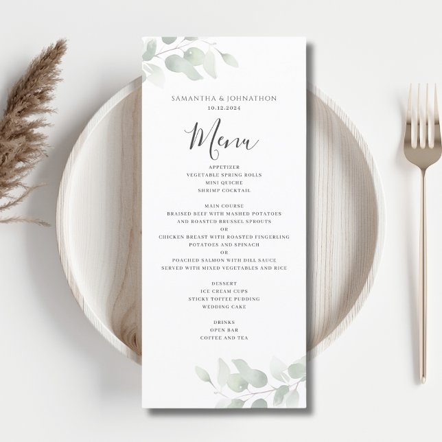 Menu Plano Eucalyptus Greenery Watercolor Wedding (Criador carregado)