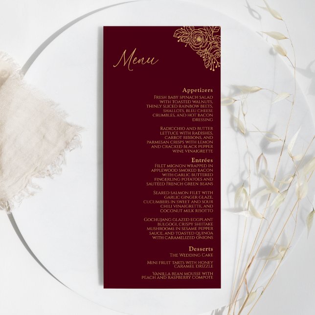 Menu Plano Floral Dourado de Casamento Floral (Criador carregado)