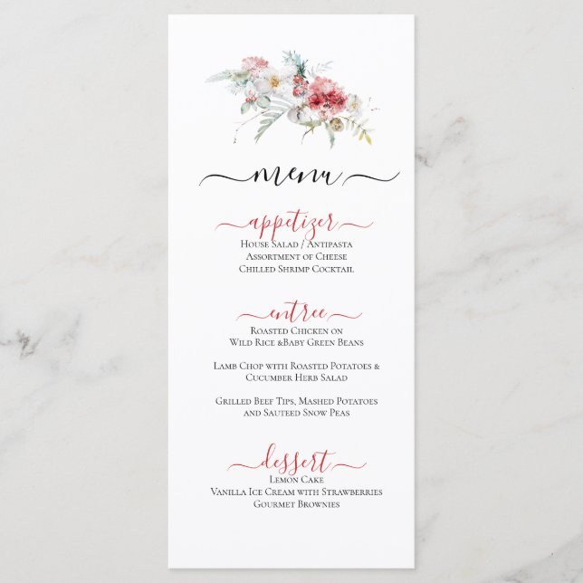 Menu plano Ilustração Floral de Inverno (Frente)