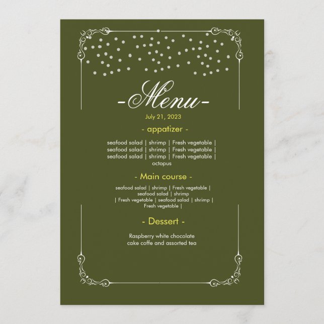 Menu plano Mesa de casamento (Frente)