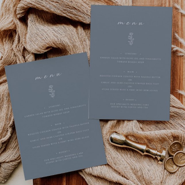 Menu plano Mínimo de Janto de Casamento Azul com F (Criador carregado)