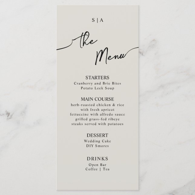 Menu plano para Boho Wedding. (Frente)