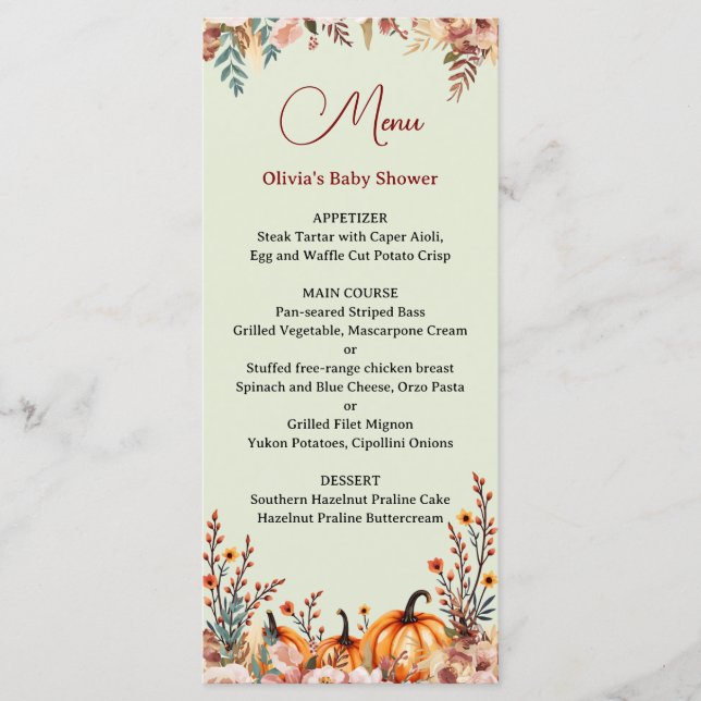 Menu Plano para Chá de Bebê de Abóbora de Outono P (Frente)