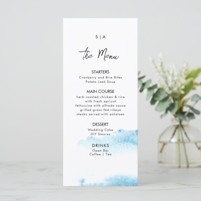 Menu plano para um casamento moderno. (Em pé/Frente)