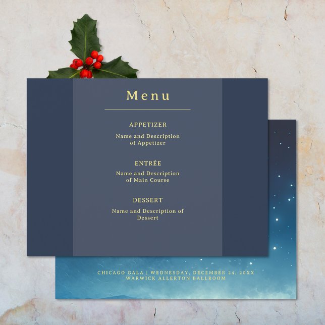 Menu Plano Personalizado Blue Gold (Blue Gold Custom Flat Menu (front and back))