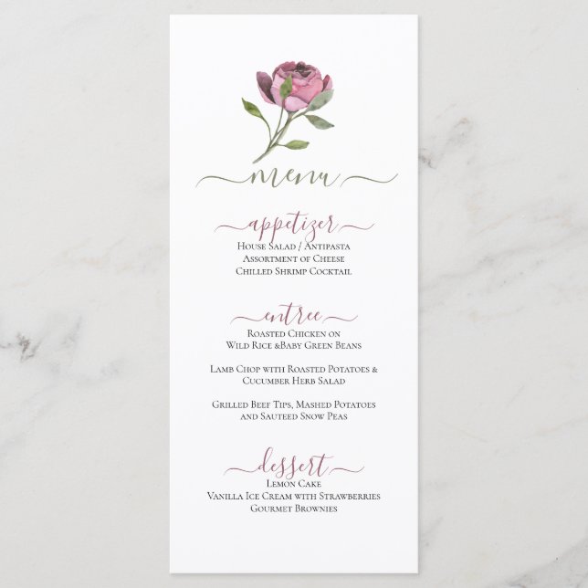 Menu Plano Rosa Rosa Simples (Frente)