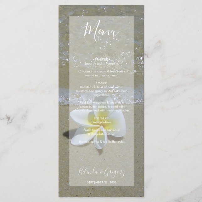 Menu Plumeria Frangipani Sobre Casamento De Areia (Frente)