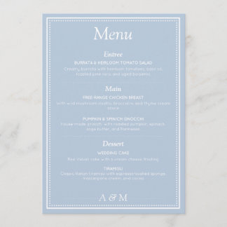 Menu Pó Azul Simples Minimalista Elegante Casamento 