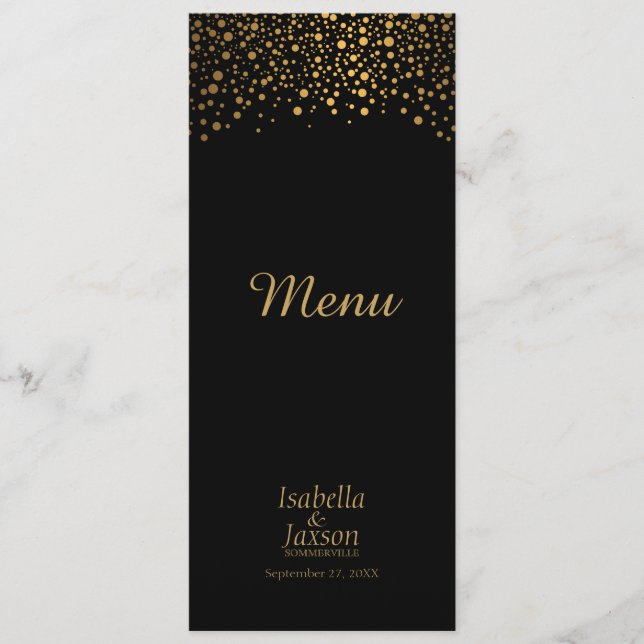 Menu Pontos de Confete Preto e Dourado em Faux Foil - M (Frente)