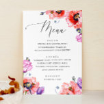 Menu Poppies. Casamento de guião floral vermelho de aqu<br><div class="desc">Um cardápio de casamento de guião floral botânico de verão com papoilas vermelhas de cor d'água. Adequado para aniversário,  aniversário e qualquer outra festa. Entre em contato comigo se precisar de itens adicionais.</div>