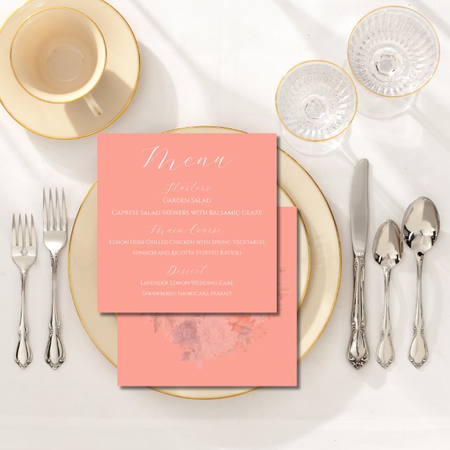 Menu Praça Coral de Casamento da primavera Floral (Criador carregado)