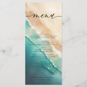 Menu Praia do Oceano Azul Aquarela Caligrafia Elegante