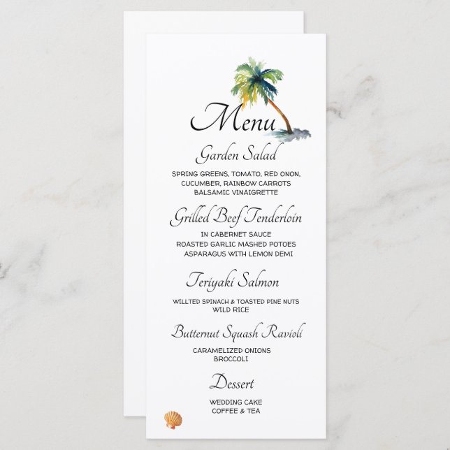Menu Praia, Palmeiras, Casamento Oceânico (Frente/Verso)