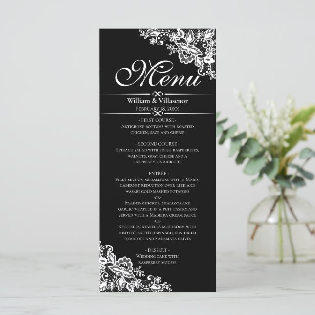 Menu Prata Elegante Amigos em Preto (Em pé/Frente)