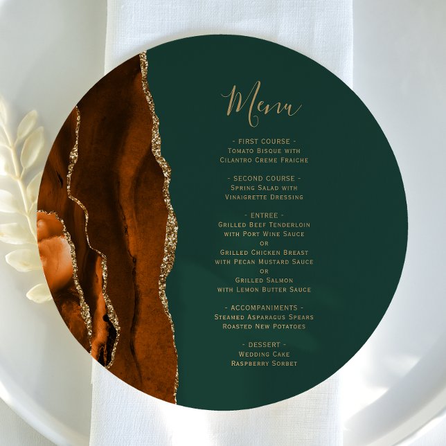 Menu Prato Redondo Bodas Rust Ágata Dourado Verde (Criador carregado)