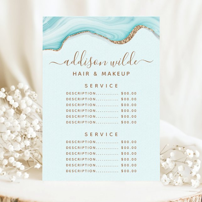 Menu Preço de Serviço de Aglomeração Azul de Mármore Do (Criador carregado)