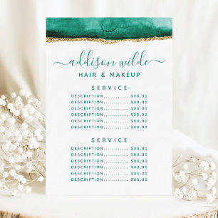 Menu Preço do Serviço de Aquarela Verde Esmeralda e Dou