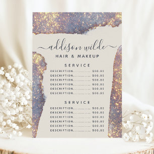 Menu Preço do Serviço de Glitter Glam Dourado Roxo Irid
