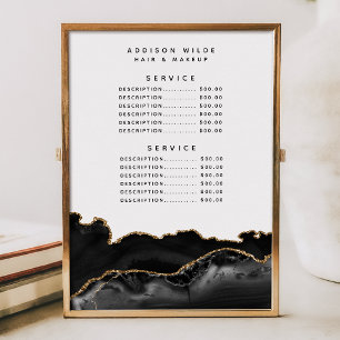 Menu Preço do Serviço de Mármore Preto e Dourado Ágata