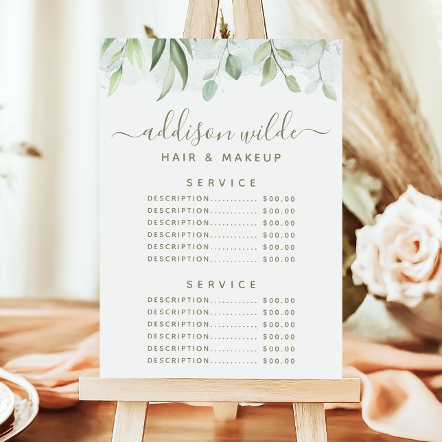 Menu Preço do Serviço de Verdura Aquarela Rústica (Criador carregado)