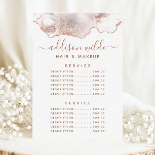 Menu Preço do Serviço em Mármore Branco Chic Ágata Dour