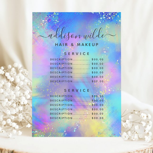 Menu Preço do Serviço Holográfico Brilho Opala Iridesce (Criador carregado)