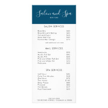Menu Preço Moderno do Salão