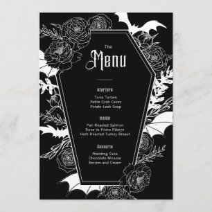 Menu Preto-Casamento Floral Gótico Elegante