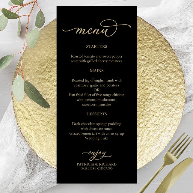 Menu Preto Dourado para Caligrafia Elegante (Criador carregado)
