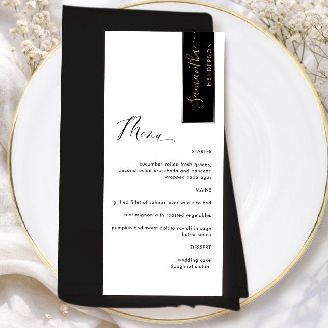 Menu Preto, Dourado Personalizado com o Nome do Convida (Criador carregado)