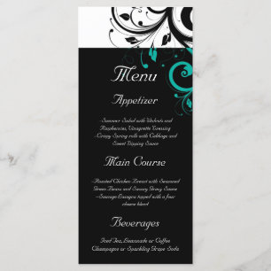 Menu Preto e branco com espiral reversa do teal