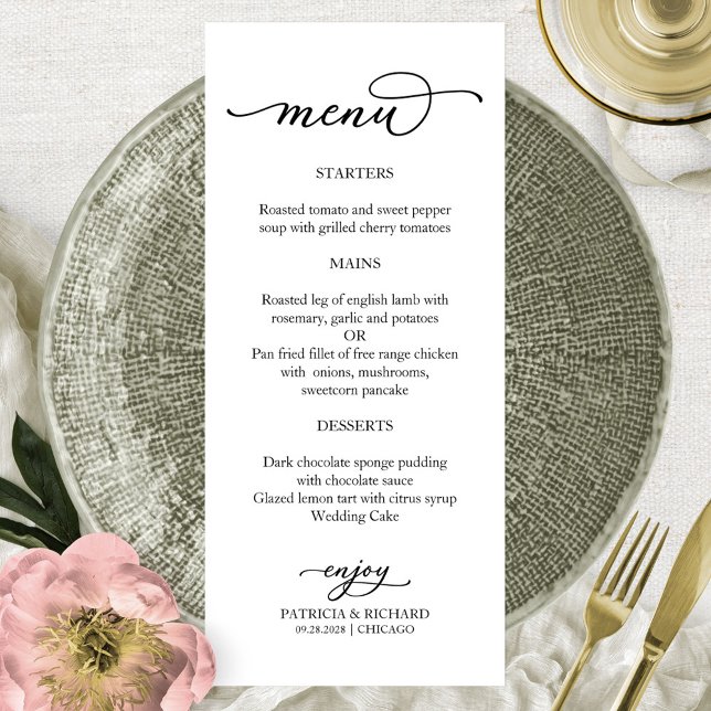 Menu Preto e Branco de Caligrafia Elegante (Criador carregado)