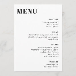 Menu preto e branco editável minimalista moderno