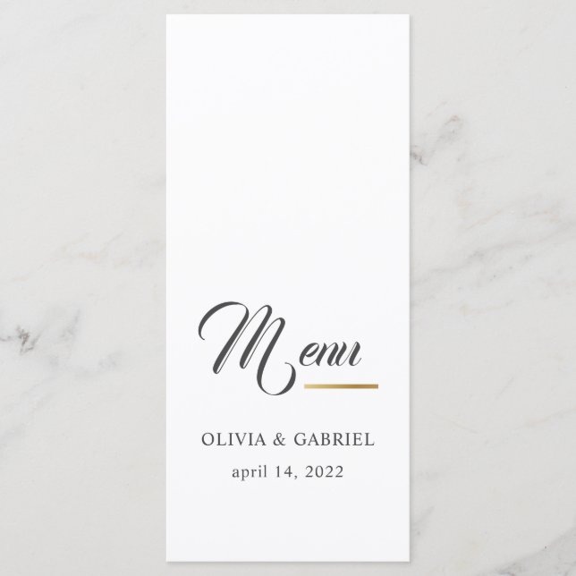 Menu Preto e Branco. Simples janto de casamento elegant (Frente)