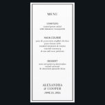 Menu Preto Elegante e Branco<br><div class="desc">Um elegante menu preto e branco desenhado é perfeito para um casamento clássico ou minimalista. Simplesmente personalize texto e detalhes. Coincide com itens na Suite de Casamento Preto e Branco Moderno.</div>