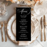 Menu Preto escuro | Casamento de Elegância Italiana Clá<br><div class="desc">Estes elegantes cartões negros de cardápio apresentam estilo clássico e antigo com caligrafia branca romântica. Adicione suas opções de janto para iniciantes ou aperitivos, primeiro curso, prato principal ou entrada e sobremesas. Defina o tom para a sua luxuosa e sofisticada Itália inspirou a recepção de casamento ou o janto de...</div>