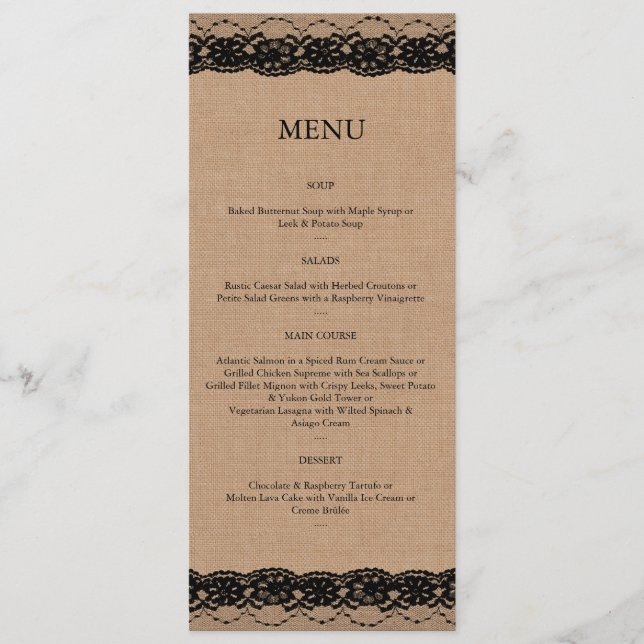 Menu Preto Lace & Burlap (Frente)