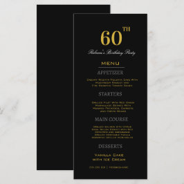 Menu Preto mínimo e Dourada 60ª Festa de aniversário pe
