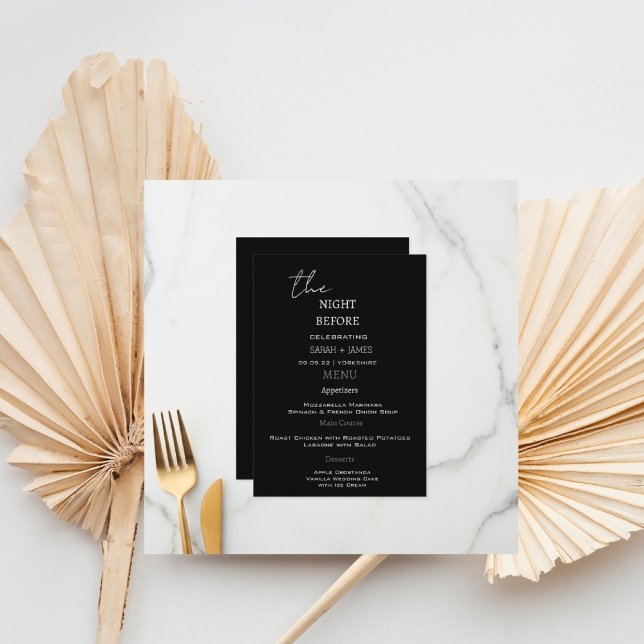 Menu Preto Moderno Na Noite Antes Do Janto De Ensaio (Elegant Modern Black The Night Before Rehearsal Dinner Invitation.)