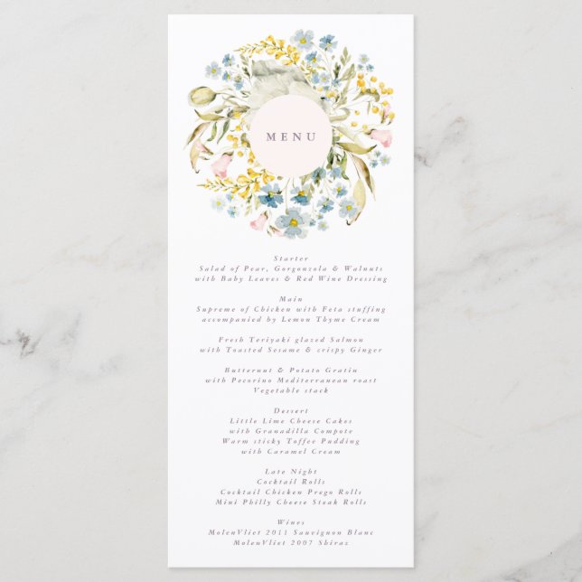 Menu Primavera Boho Wildflower Pampas Wedding (Frente)