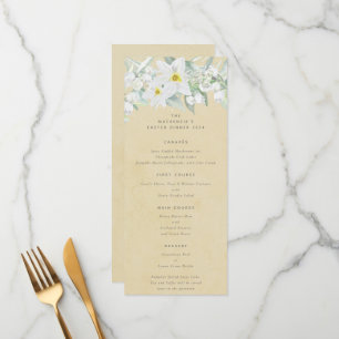 Menu Primavera branco amarelo Florais planas 4 Páscoas
