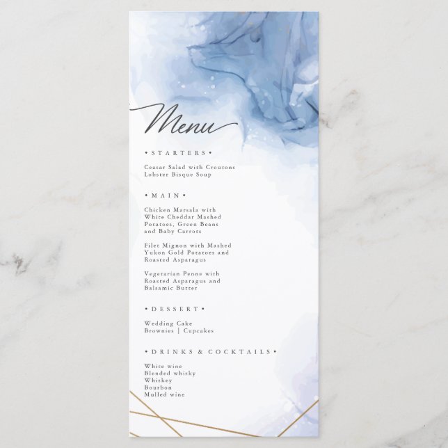 Menu Primavera de casamento da Elegant Blue Agate (Frente)
