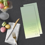 Menu Primavera de Casamento Gradiente de Humor ID741<br><div class="desc">O pano de fundo das peças neste conjunto minimalista de casamento é um gradiente de cores que chama a atenção, de verde macio a amarelo pálido a marfim. O cartão de menu de casamento mostrado aqui apresenta um layout moderno e elegante e fonte de sans serif contemporânea para acrescentar ao...</div>