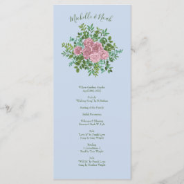 Menu Primavera Floral Pastel de Casamento Azul e Rosa