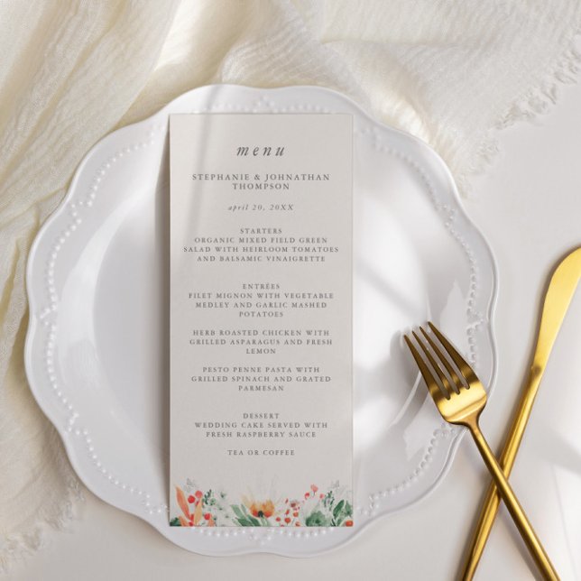 Menu Primavera Watercolor Wildflower Wedding (Criador carregado)