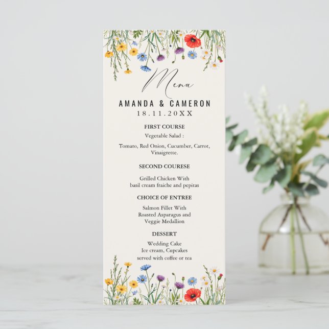 Menu Primavera Wild Flower Meadow Wedding (Em pé/Frente)