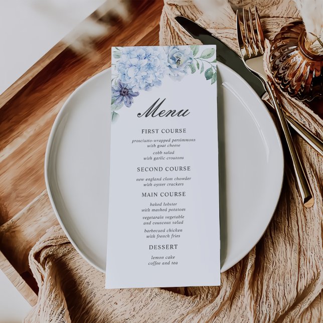 Menu Primeira Comunhão Azul Desbotado Floral (Criador carregado)